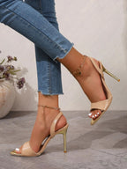 Open toe stiletto high heel sandals in premium PU leather with slim straps, stylish and elegant footwear by Trendsi
