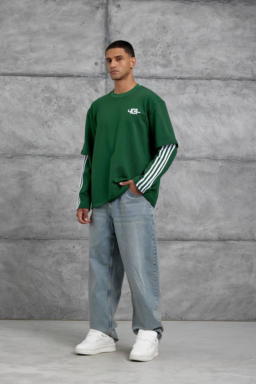 Oversized "404" Graphic T-Shirt – Layered Three - Stripe Long Sleeve - Plush Fashion Hub