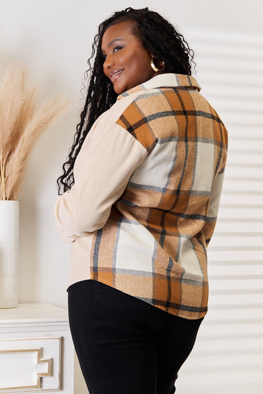 Perfee Plaid Print Dropped Shoulder Shirt - Plush Fashion Hub
