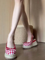 Women's plaid platform espadrille wedge slingback sandals by Trendsi, with stylish plaid fabric and comfortable wedge heel.