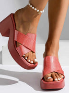 Platform Block Heel Slide Sandals - Plush Fashion Hub
