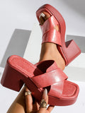 Platform Block Heel Slide Sandals - Plush Fashion Hub
