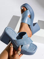 Platform Block Heel Slide Sandals - Plush Fashion Hub