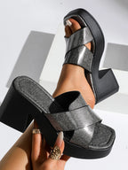 Platform Block Heel Slide Sandals - Plush Fashion Hub