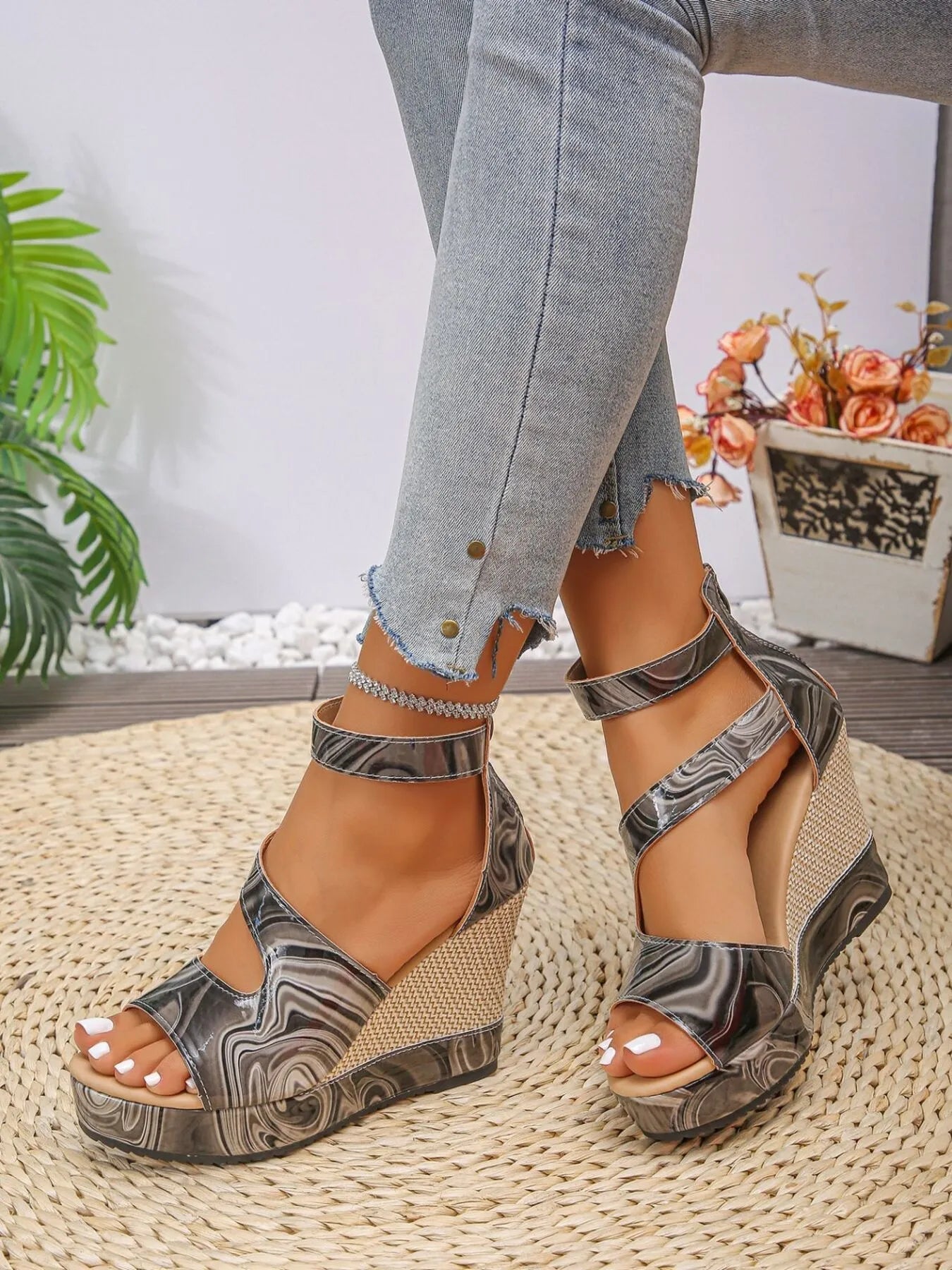 Platform Wedge Sandals with Ankle Strap - Plush Fashion Hub