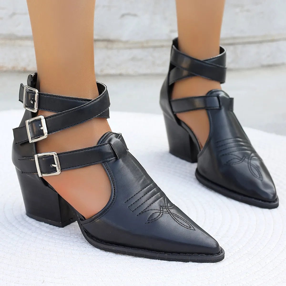 Point Toe Block Heels Sandals - Plush Fashion Hub