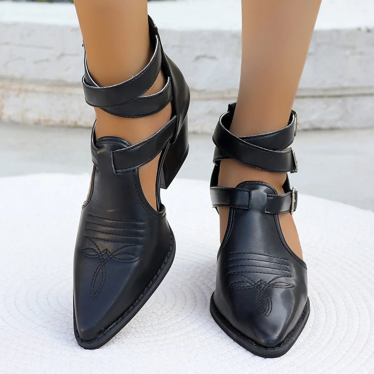 Point Toe Block Heels Sandals - Plush Fashion Hub