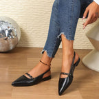 Women's pointed toe slingback sandals in faux leather, stylish and sophisticated shoe by Trendsi, perfect for elegant summer outfits.