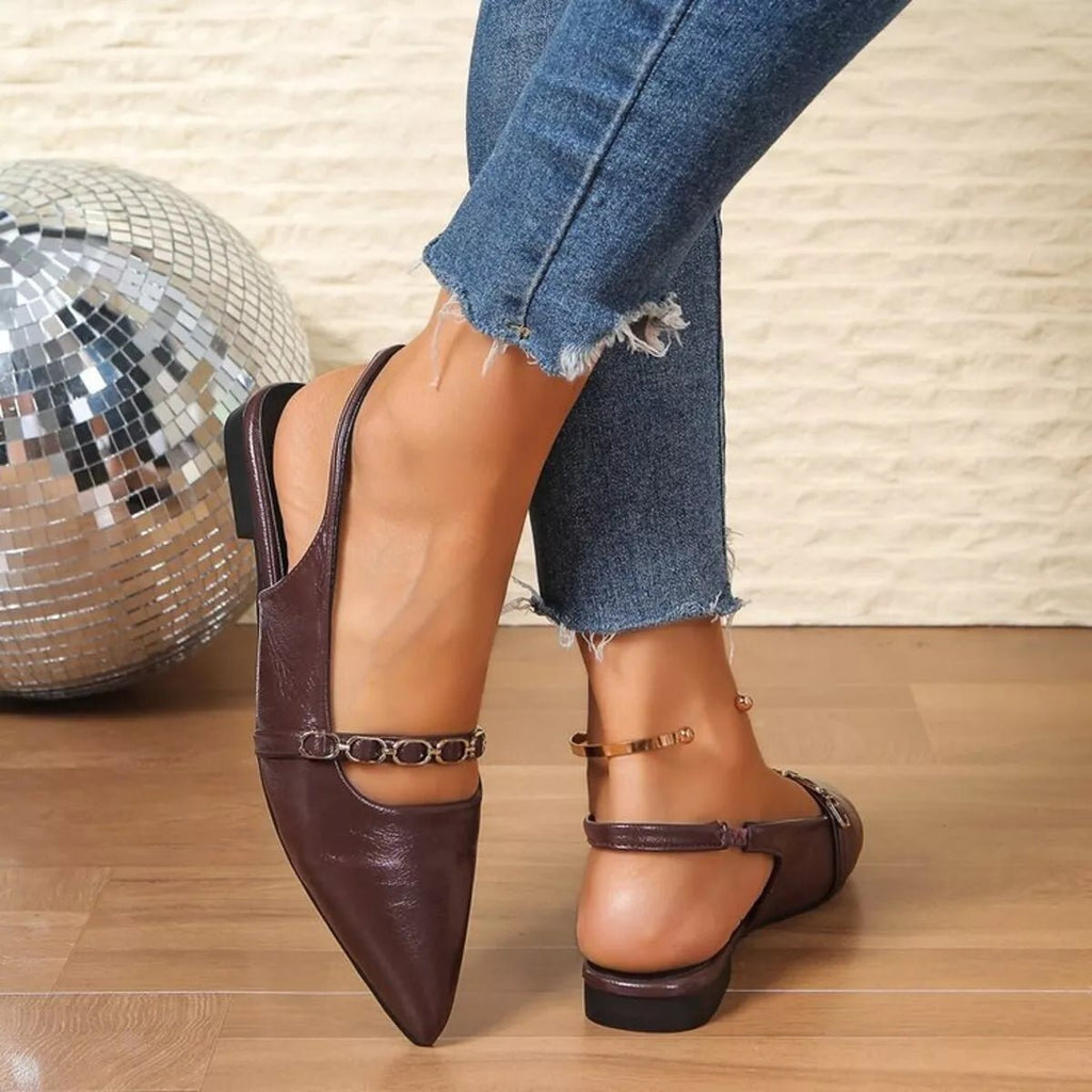 Women's pointed toe slingback sandals in faux leather with a sophisticated design, perfect for stylish summer footwear.