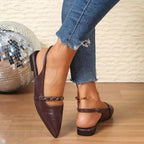 Women's pointed toe slingback sandals in faux leather with a sophisticated design, perfect for stylish summer footwear.