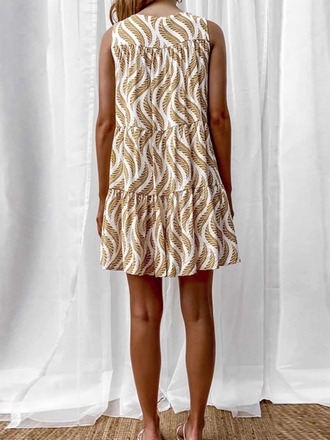 Printed V - Neck Sleeveless Mini Dress - Plush Fashion Hub