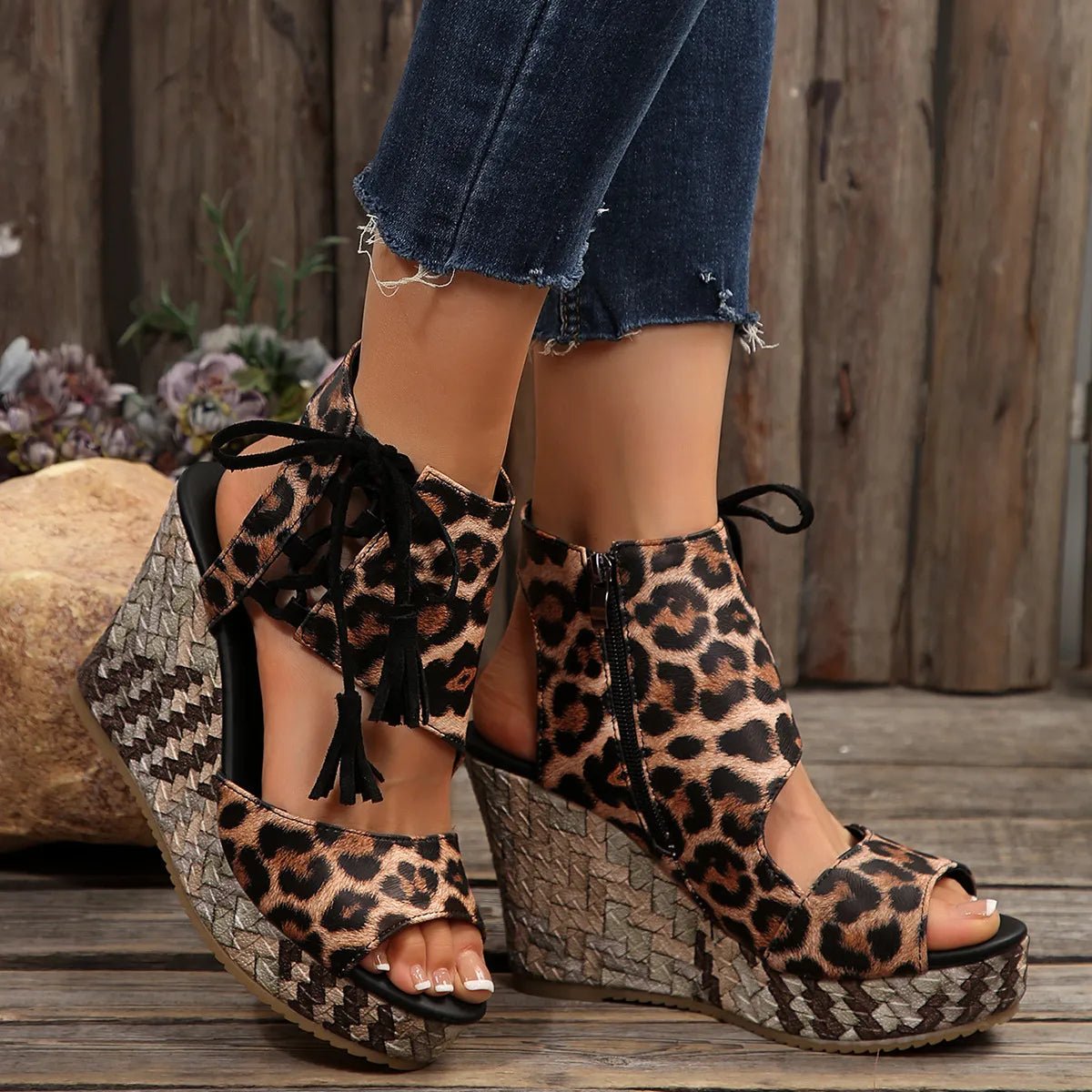 Printed Wedge Platform Sandals - Plush Fashion Hub