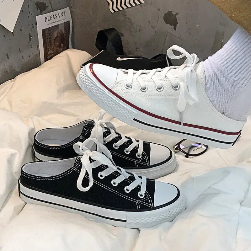 Round Toe Lace - Up Canvas Sneakers - Plush Fashion Hub