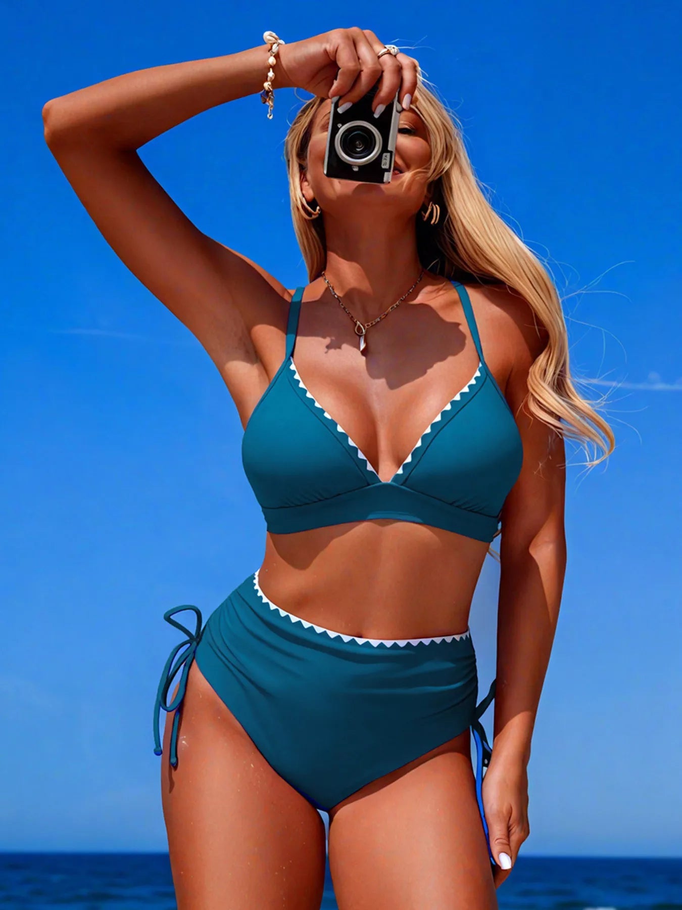 Scalloped Trim High - Waisted Bikini Set - Stylish Two - Piece Swimwear - Plush Fashion Hub