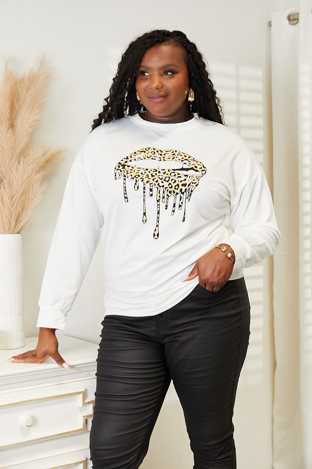 Simply Love Graphic Dropped Shoulder Round Neck Sweatshirt - Plush Fashion Hub