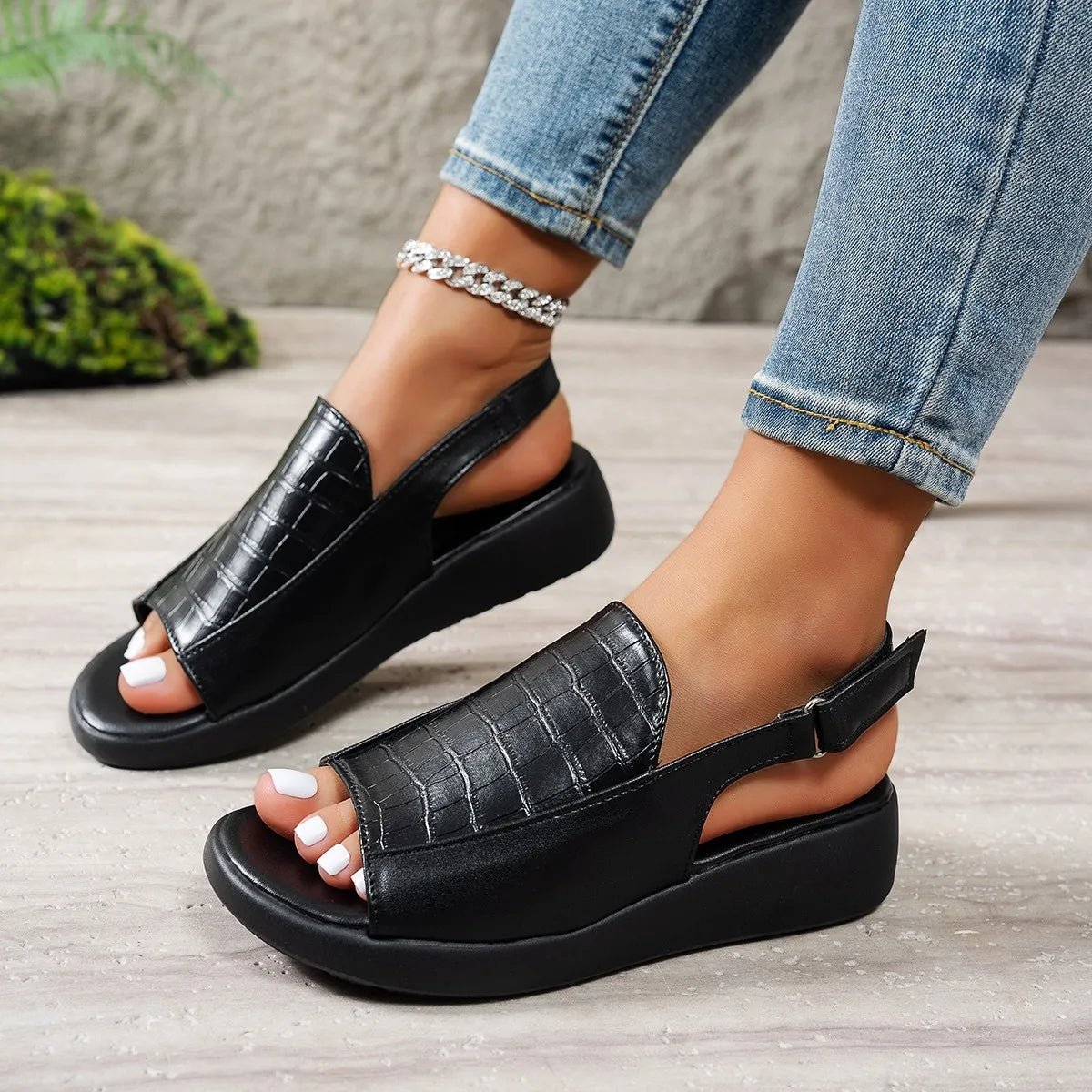 Slingback Sandals with Crocodile Texture - Plush Fashion Hub