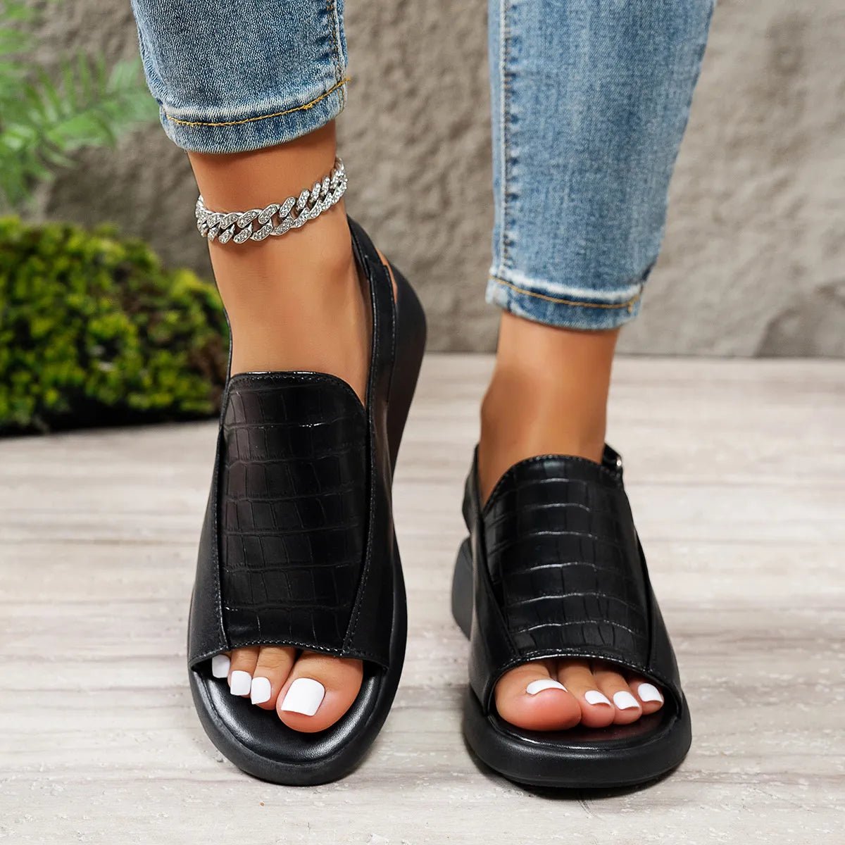 Slingback Sandals with Crocodile Texture - Plush Fashion Hub