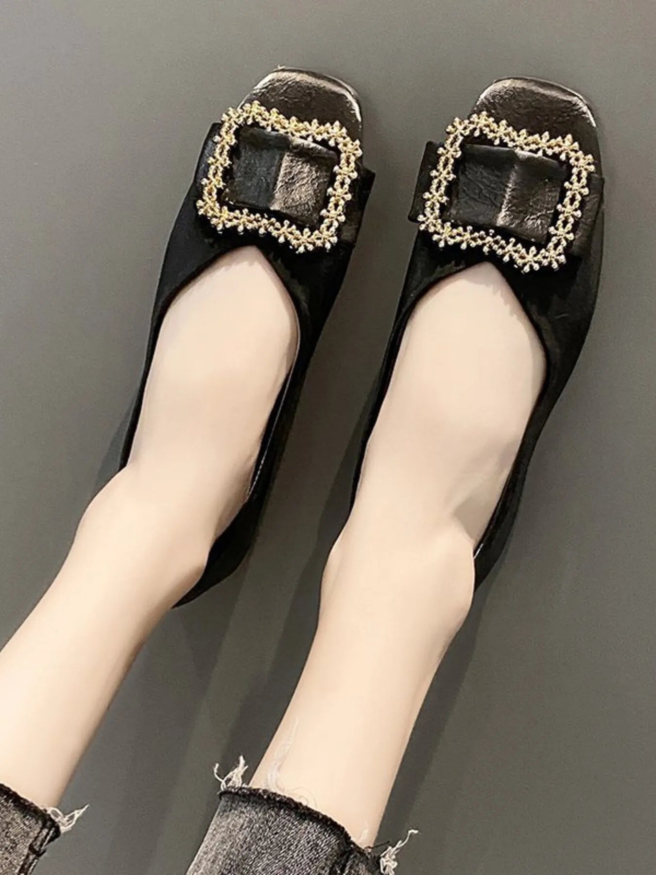 Square Toe Buckle Detail Loafers - Plush Fashion Hub