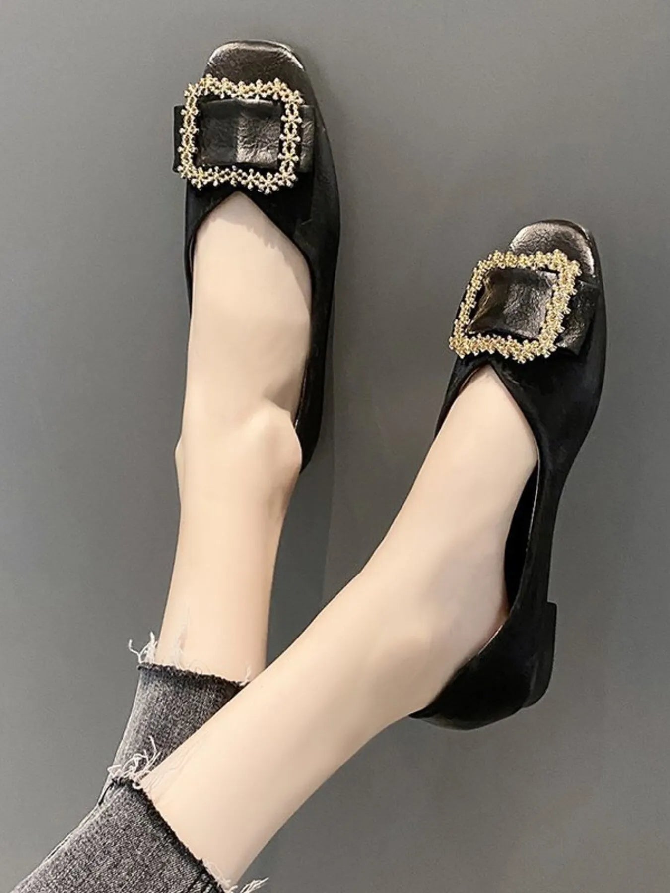 Square Toe Buckle Detail Loafers - Plush Fashion Hub