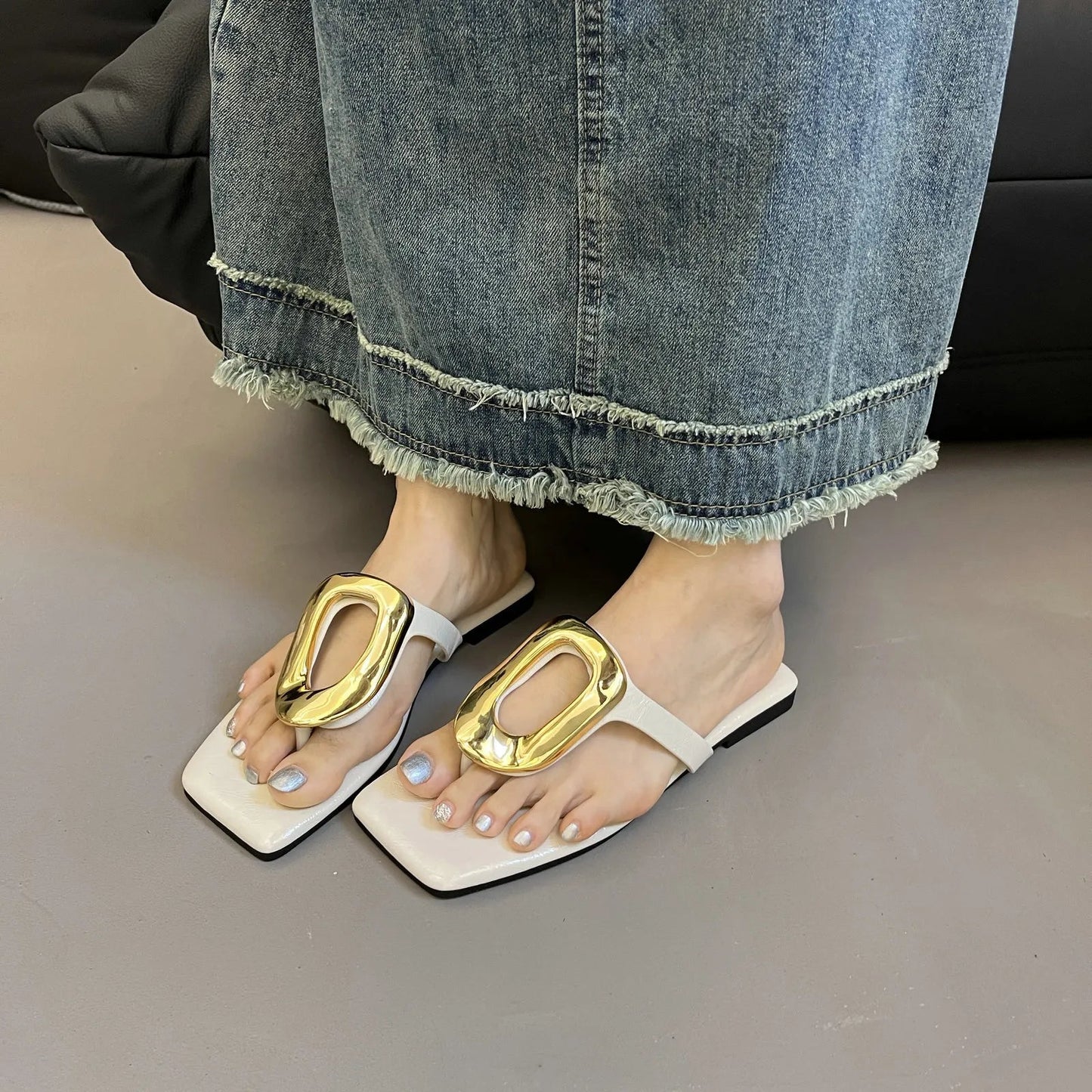 Square Toe Post Metal Sandals - Plush Fashion Hub