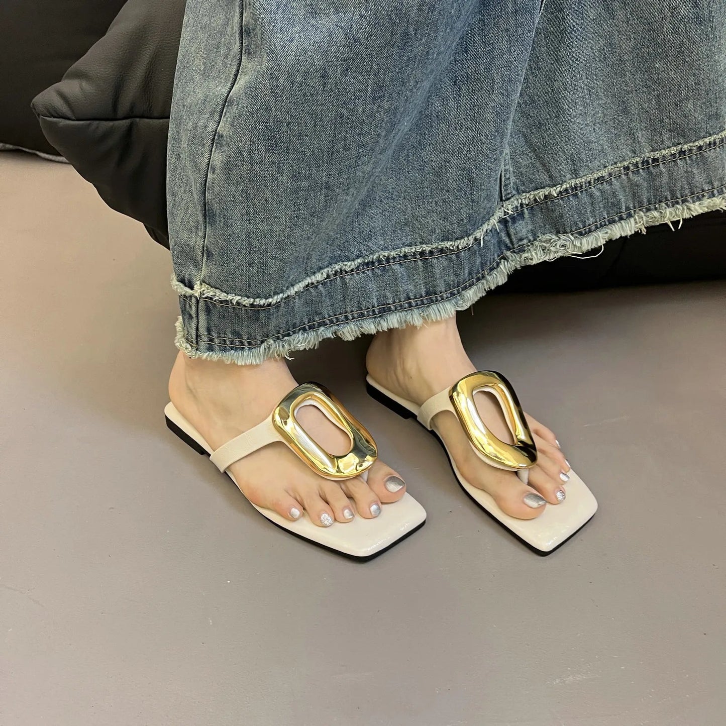Square Toe Post Metal Sandals - Plush Fashion Hub