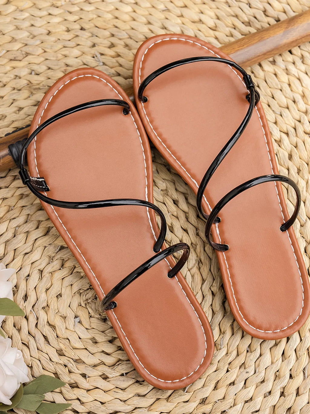 Women's strappy PU leather flat sandals with comfortable design, perfect for everyday summer wear, by Trendsi.