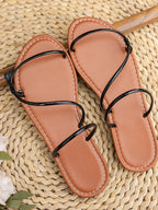 Women's strappy PU leather flat sandals with comfortable design, perfect for everyday summer wear, by Trendsi.