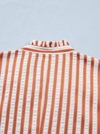 Stripe Pinched V - Neck Mini Dress with Turn - up Cuffs and Pockets - Plush Fashion Hub
