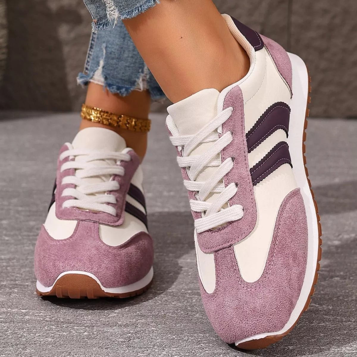 Striped Lace - Up Casual Sneakers - Plush Fashion Hub