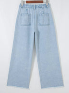 Studded Wide Leg Jeans with Frayed Hem and Side Slits - Plush Fashion Hub
