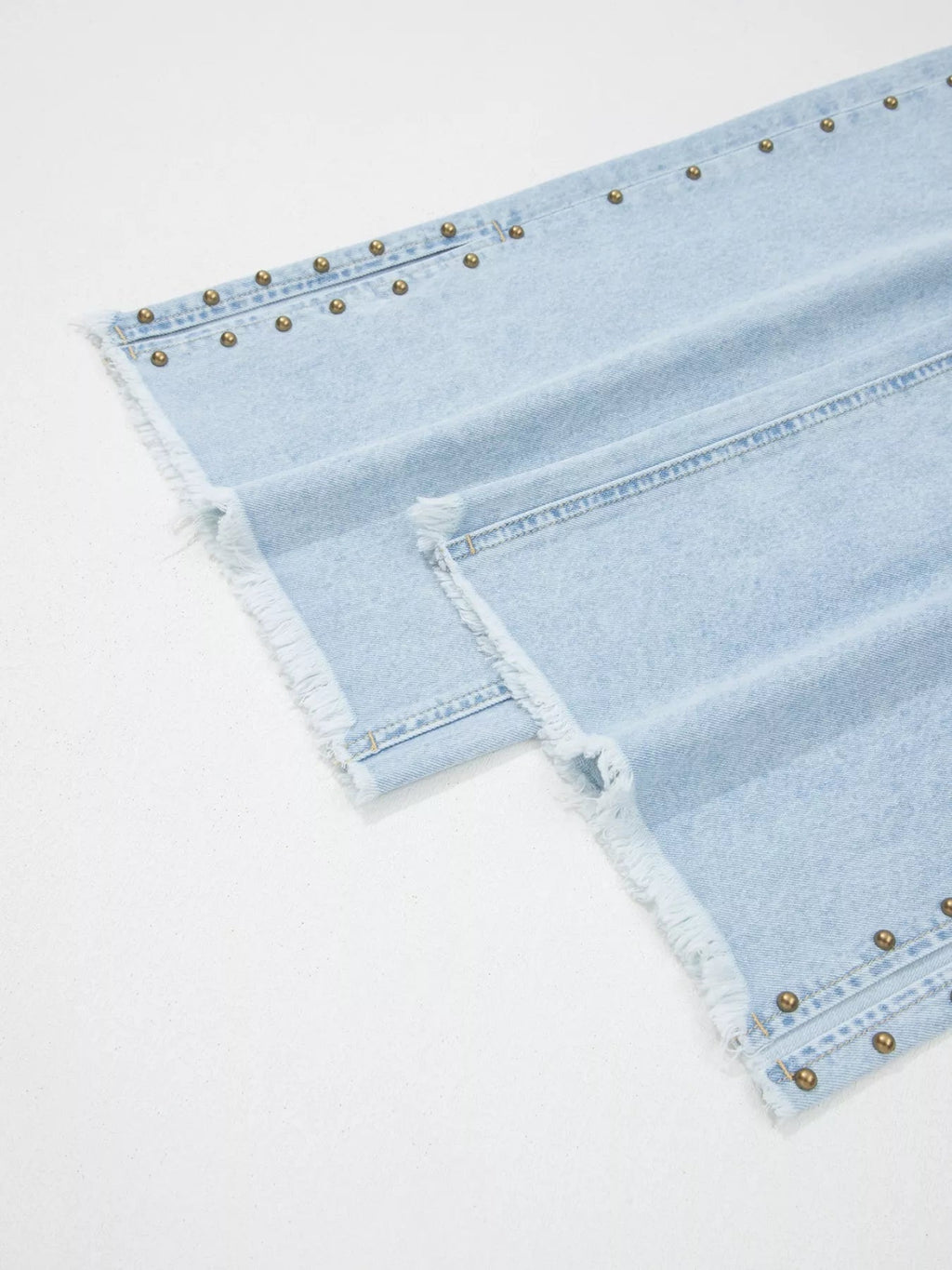 Studded Wide Leg Jeans with Frayed Hem and Side Slits - Plush Fashion Hub