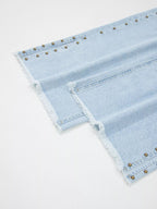 Studded Wide Leg Jeans with Frayed Hem and Side Slits - Plush Fashion Hub