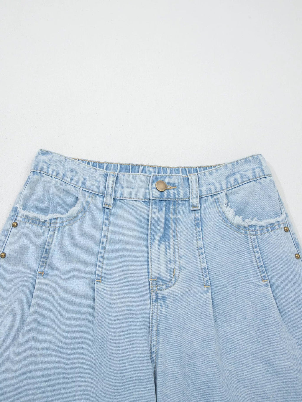 Studded Wide Leg Jeans with Frayed Hem and Side Slits - Plush Fashion Hub