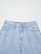 Studded Wide Leg Jeans with Frayed Hem and Side Slits - Plush Fashion Hub