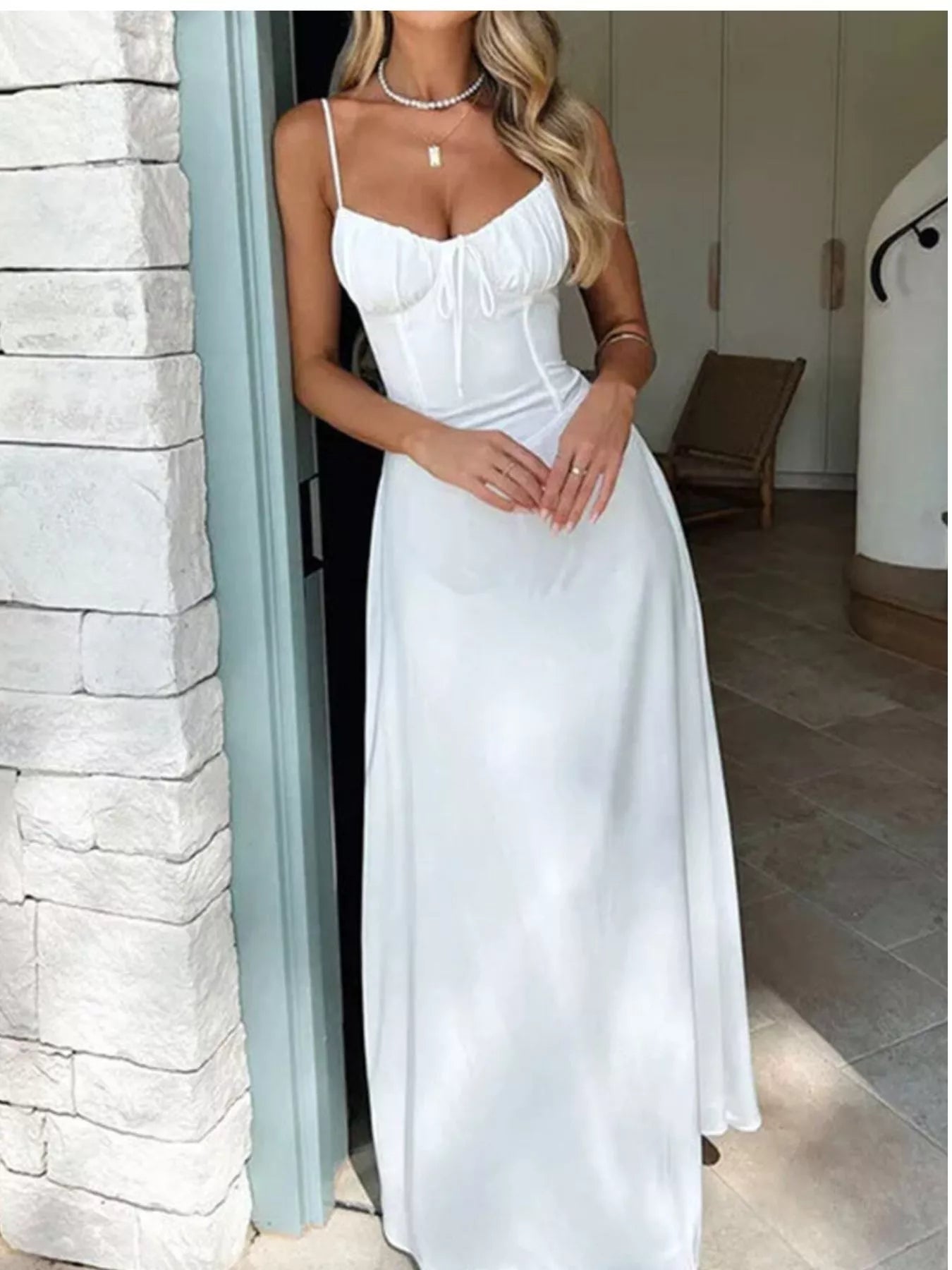 Tie Front Spaghetti Strap Maxi Dress | Sleeveless Summer Casual Long Dress - Plush Fashion Hub