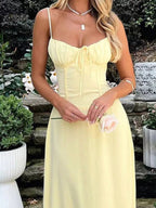 Tie Front Spaghetti Strap Maxi Dress | Sleeveless Summer Casual Long Dress - Plush Fashion Hub