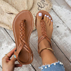 Women's chic PU leather toe-post flat sandals with comfortable straps, perfect for summer casual wear.
