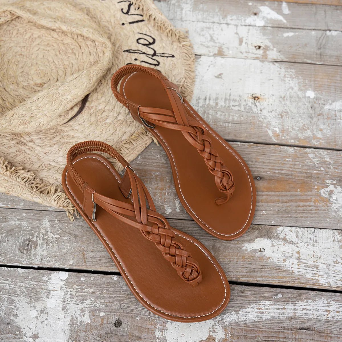 Women's chic PU leather toe post flat sandals by Trendsi, featuring comfortable summer footwear with stylish design and open toe style.