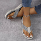 Women's Heathered Toe Post Flat Sandals by Trendsi, showcasing casual summer footwear with comfortable flat sole and stylish design.
