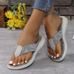 Women's Heathered Toe Post Flat Sandals by Trendsi, casual summer footwear with comfortable flat design and textured heathered straps.