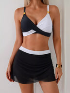 Two - Tone Cami and Skort Swim Set - Women's Stylish Two - Piece Swimwear - Plush Fashion Hub