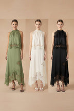 V - Neck Ruffle Waist Tank Top & Skirt Set – Elegant Hollow - Out Two - Piece - Plush Fashion Hub