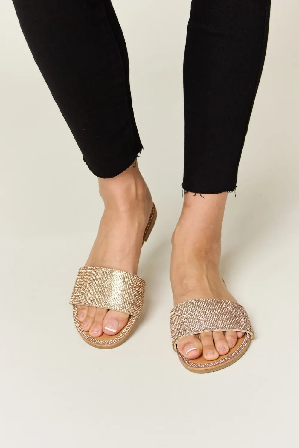 WILD DIVA Rhinestone Open Toe Flat Sandals - Plush Fashion Hub