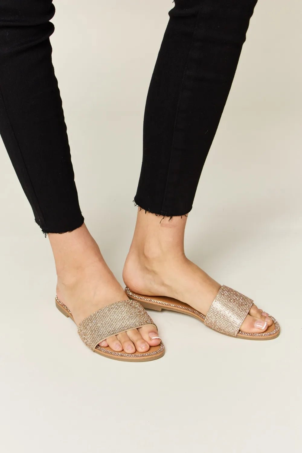 WILD DIVA Rhinestone Open Toe Flat Sandals - Plush Fashion Hub