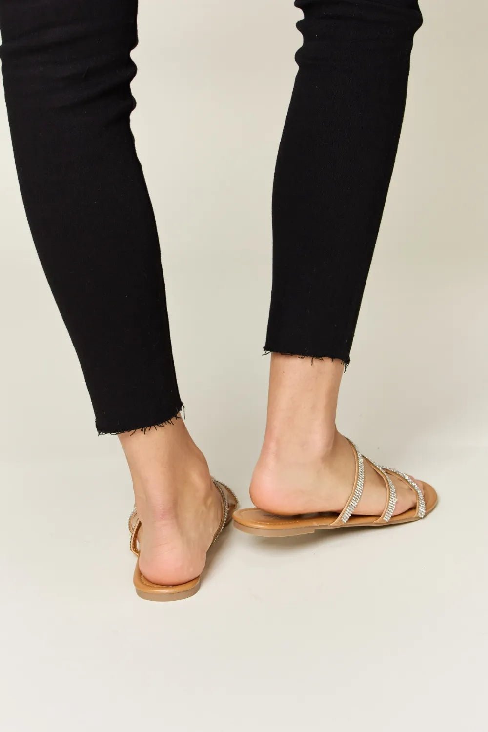 WILD DIVA Rhinestone Three - Strap Flat Sandals - Plush Fashion Hub