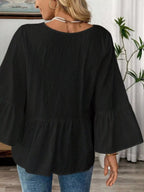 Women's 100% Cotton V - Neck Bell Sleeve Blouse - Effortless Chic Style - Plush Fashion Hub