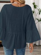 Women's 100% Cotton V - Neck Bell Sleeve Blouse - Effortless Chic Style - Plush Fashion Hub