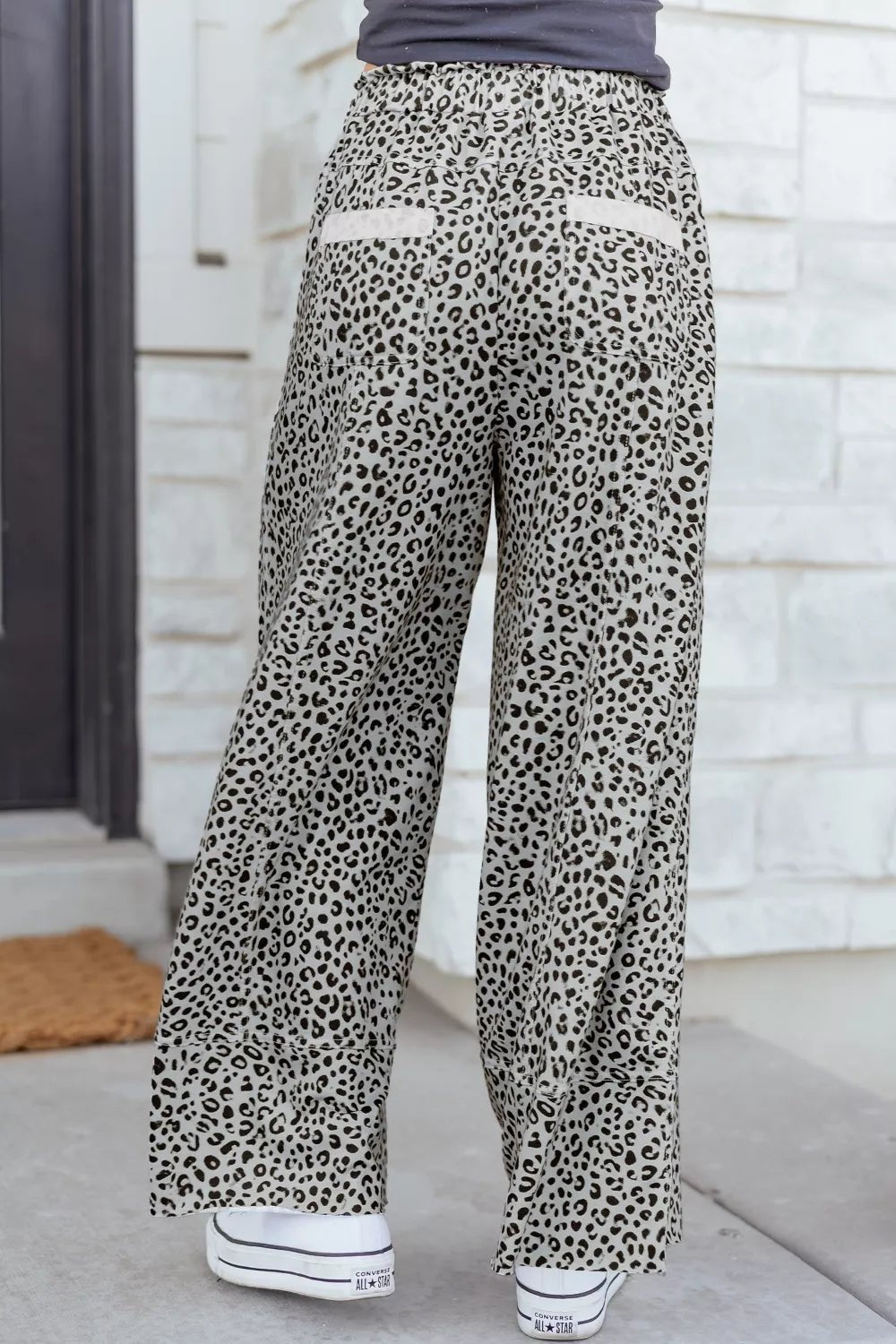 Women's Animal Print Wide Leg Terry Knit Pants with Drawstring Waist - Plush Fashion Hub