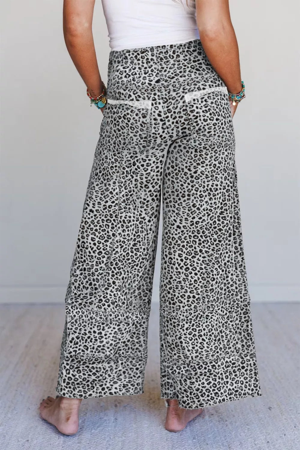 Women's Animal Print Wide Leg Terry Knit Pants with Drawstring Waist - Plush Fashion Hub