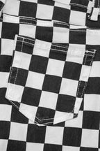 Women's Checkerboard Print Distressed Raw Edge Cropped Jeans - Plush Fashion Hub